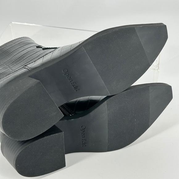 Open Edit Size 5.5 Black Faux Crocodile Western Ankle Boots Snake Embossed Toe - Picture 10 of 12